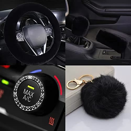 ZYNQACC Fluffy Steering Wheel Cover Set 15 Inches | Warm Soft Fuzzy Car Accessories for Women/Girls thumbnail 3