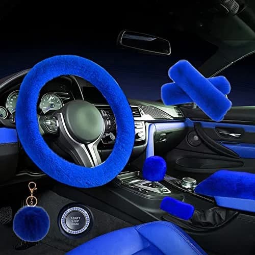 ZYNQACC Fluffy Steering Wheel Cover Set 15 Inches | Warm Soft Fuzzy Car Accessories for Women/Girls thumbnail 1