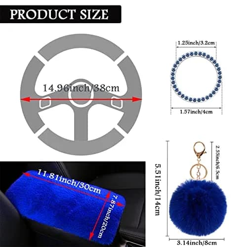 ZYNQACC Fluffy Steering Wheel Cover Set 15 Inches | Warm Soft Fuzzy Car Accessories for Women/Girls thumbnail 5