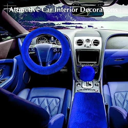 ZYNQACC Fluffy Steering Wheel Cover Set 15 Inches | Warm Soft Fuzzy Car Accessories for Women/Girls thumbnail 6