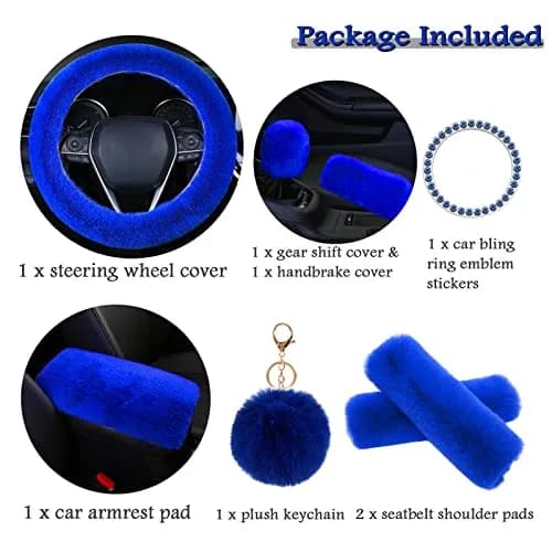 ZYNQACC Fluffy Steering Wheel Cover Set 15 Inches | Warm Soft Fuzzy Car Accessories for Women/Girls thumbnail 2