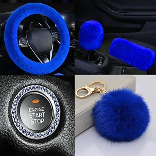 ZYNQACC Fluffy Steering Wheel Cover Set 15 Inches | Warm Soft Fuzzy Car Accessories for Women/Girls thumbnail 3