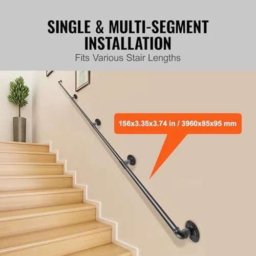 VEVOR Pipe Stair Handrail 13 FT (3.96 m) | Industrial Carbon Steel Staircase Handrail with 440 lbs Load Capacity thumbnail 4