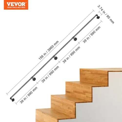 VEVOR Pipe Stair Handrail 13 FT (3.96 m) | Industrial Carbon Steel Staircase Handrail with 440 lbs Load Capacity thumbnail 7