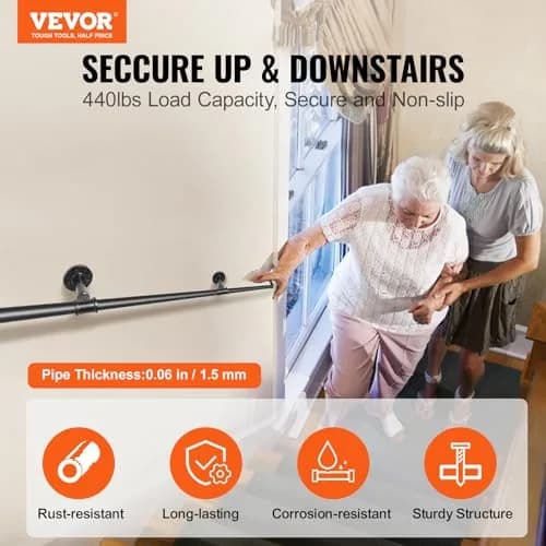 VEVOR Pipe Stair Handrail 13 FT (3.96 m) | Industrial Carbon Steel Staircase Handrail with 440 lbs Load Capacity thumbnail 2