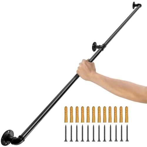 VEVOR Pipe Stair Handrail 6FT | Industrial Carbon Steel Wall Mount Support, 440LBS Load Capacity, Indoor & Outdoor Use thumbnail 1