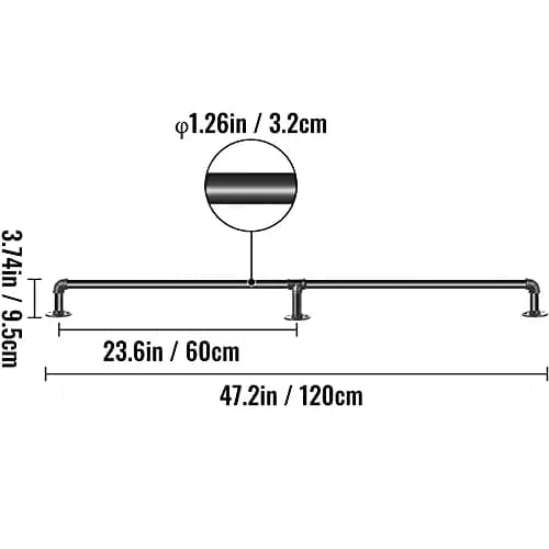 VEVOR Pipe Stair Handrail 6FT | Industrial Carbon Steel Wall Mount Support, 440LBS Load Capacity, Indoor & Outdoor Use thumbnail 8