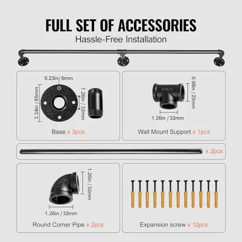 VEVOR Pipe Stair Handrail 6FT | Industrial Carbon Steel Wall Mount Support, 440LBS Load Capacity, Indoor & Outdoor Use thumbnail 3