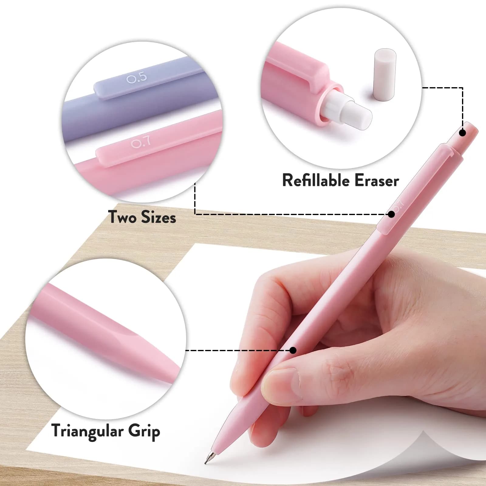 Four Candies Cute Mechanical Pencil Set, 6-Pack 0.5mm & 0.7mm | Pastel Candy Colors for Students - view 5