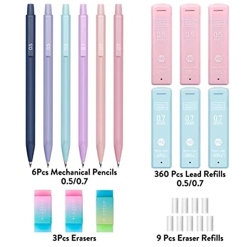 Four Candies Cute Mechanical Pencil Set, 6-Pack 0.5mm & 0.7mm | Pastel Candy Colors for Students thumbnail 6
