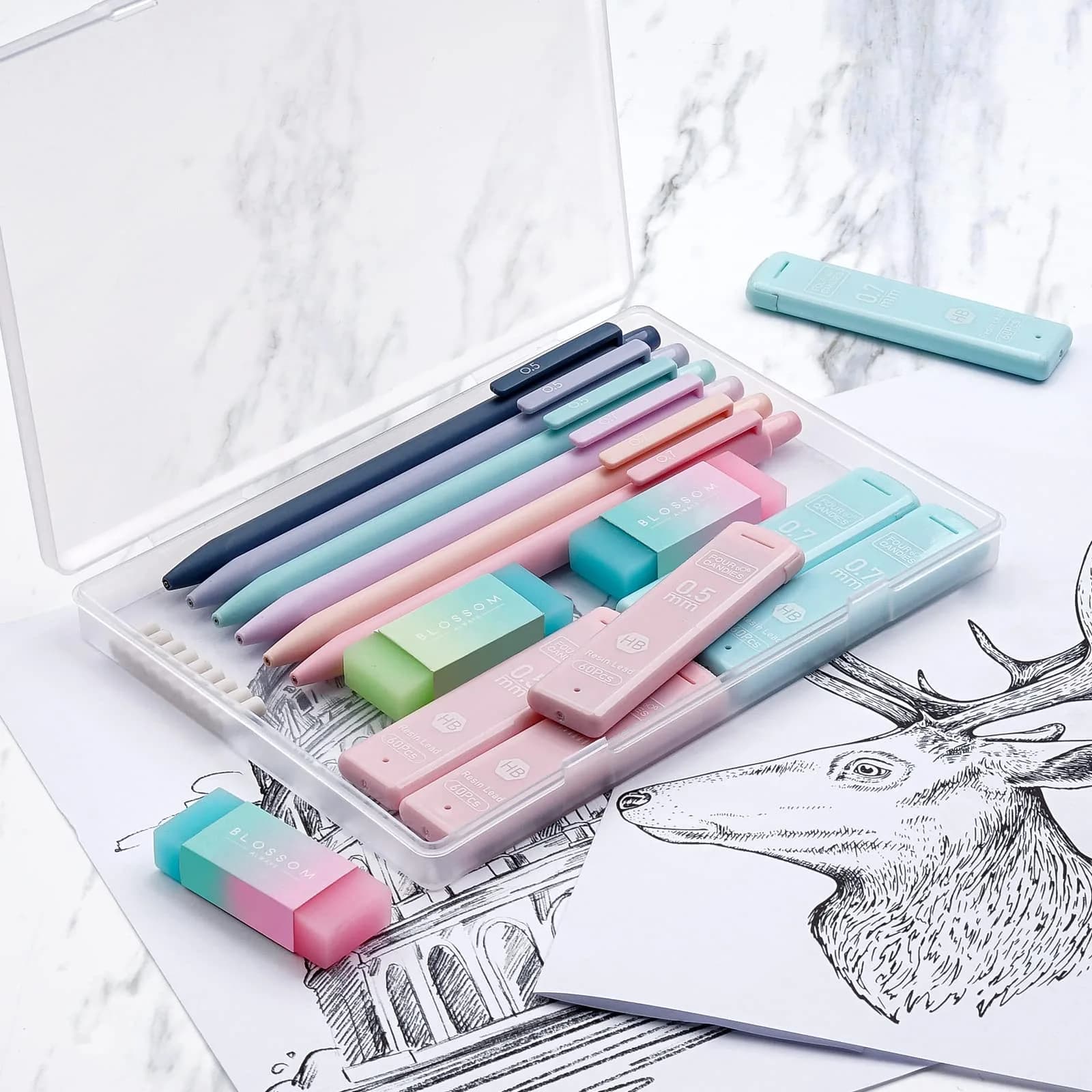 Four Candies Cute Mechanical Pencil Set - 0.5mm & 0.7mm Tips with 6 Pencils, 360 Leads & Erasers - view 4