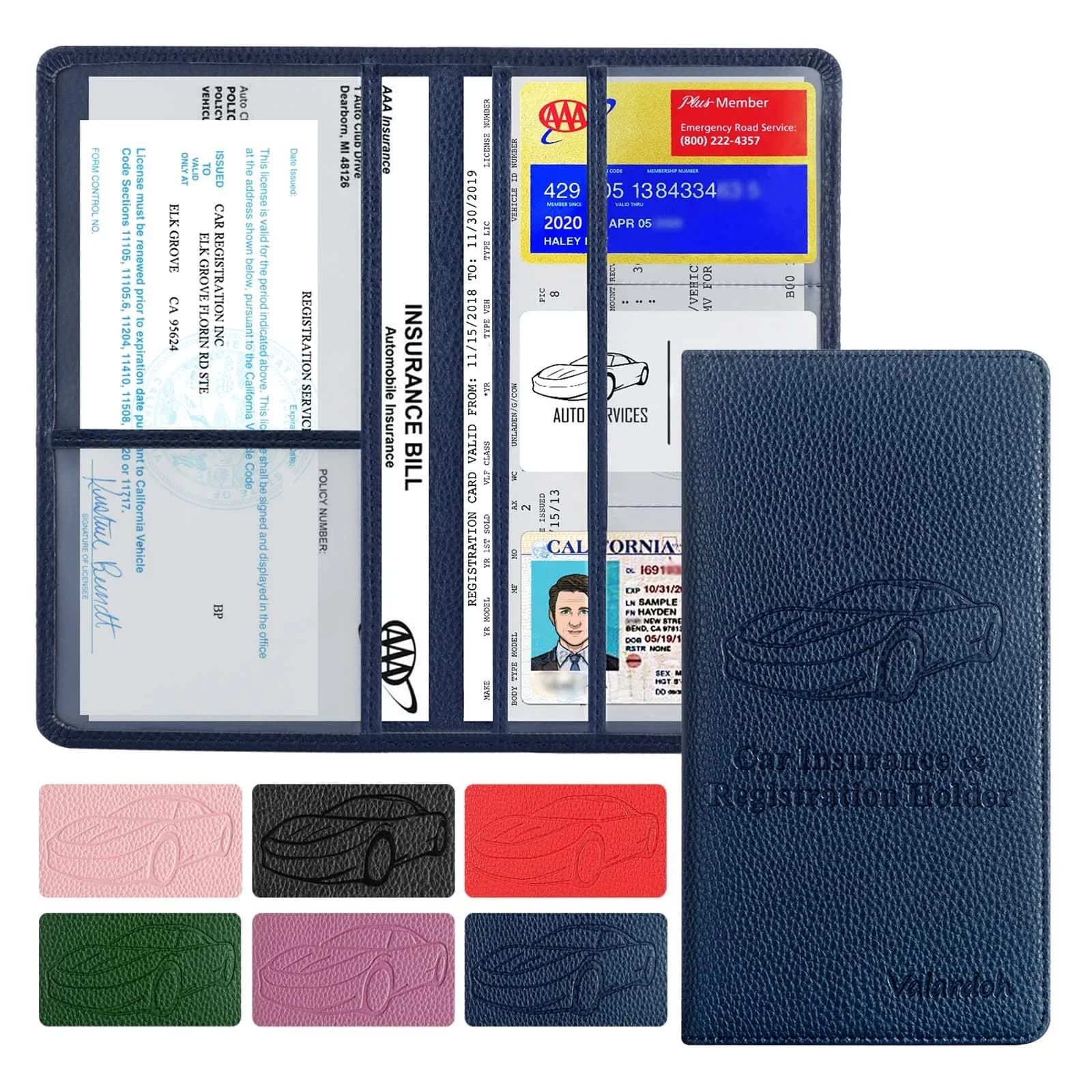 Valardoh Premium Car Document Holder Deep Blue | Organizes License, Insurance & Registration Cards — Deep Blue