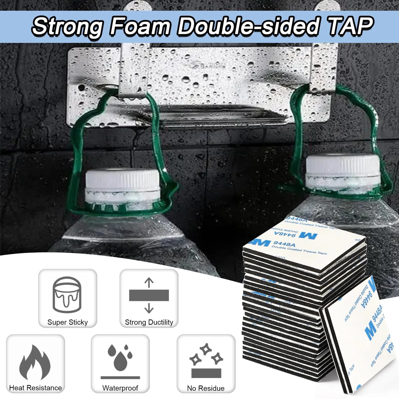 UPINS Black 180 Pack Double Sided Foam Tape Squares | 40mm x 40mm (1.57" x 1.57") x 3mm Thick - view 6