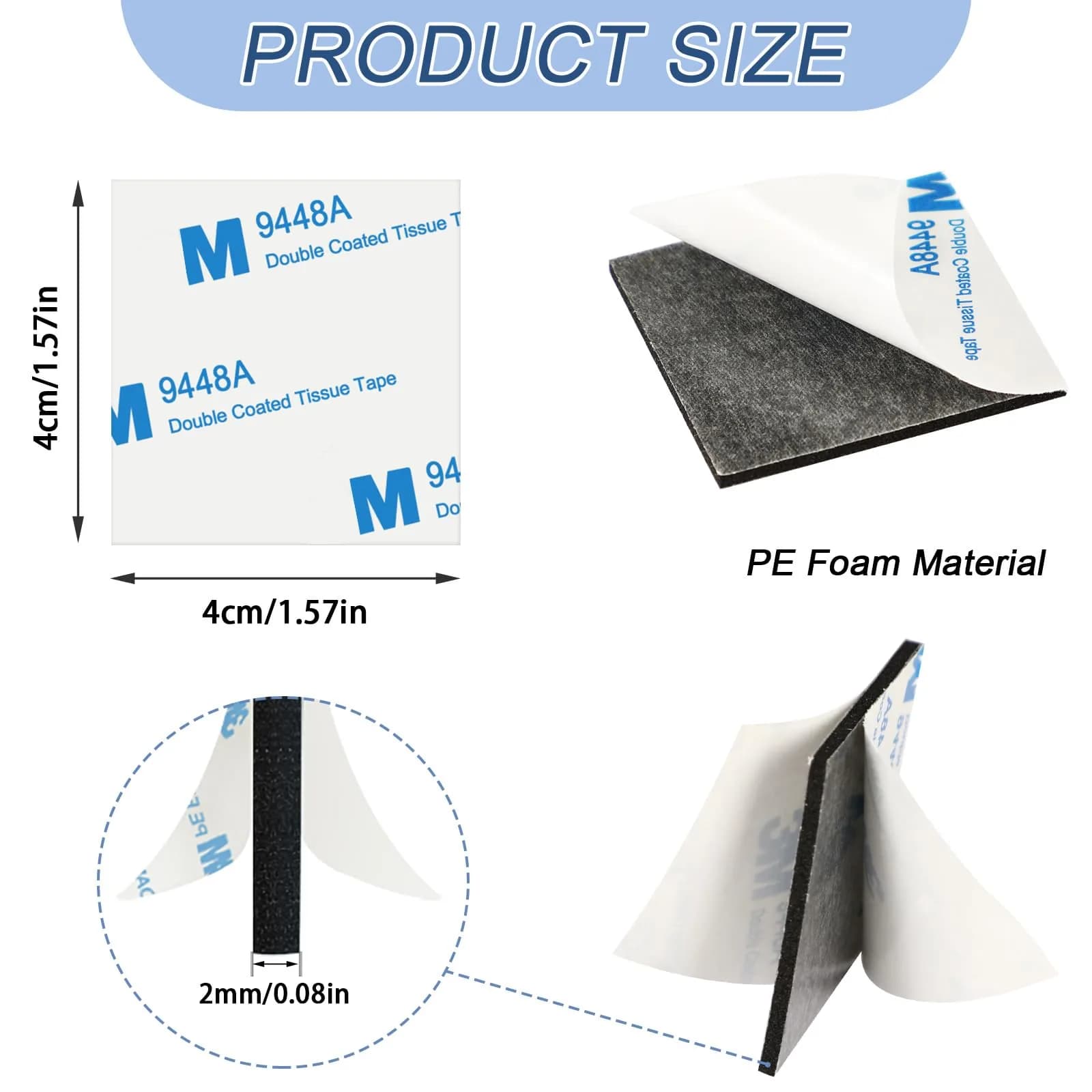 UPINS Black 180 Pack Double Sided Foam Tape Squares | 40mm x 40mm (1.57" x 1.57") x 3mm Thick - view 2