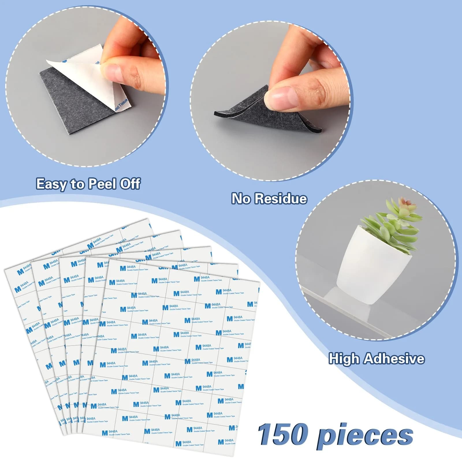 UPINS Black 180 Pack Double Sided Foam Tape Squares | 40mm x 40mm (1.57" x 1.57") x 3mm Thick - view 4