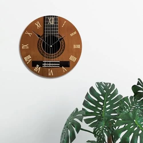 ArogGeld Natural Wood Look Wall Clock Acoustic Guitar Music Clocks Silent Round Wooden Wall Clock Battery Operated for Home Office Decor (10" x 10") thumbnail 4