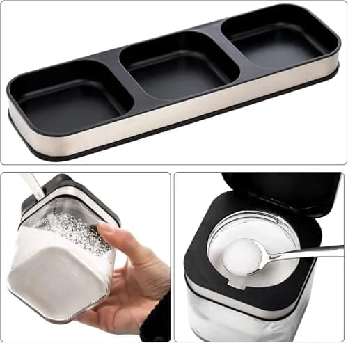 DEAYOU 3 Pack Glass Seasoning Box with Tray | Clear Condiment Canisters with Stainless Steel Lid & Spoon thumbnail 3