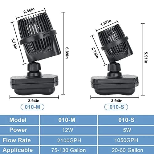 hygger 2100 GPH Aquarium Wave Maker Pump with Magnetic Suction Base & 360° Rotation | 12W Powerhead for 75-130 Gal Tanks thumbnail 7