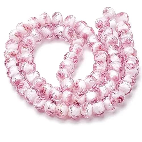 PH PandaHall 8mm Rose Lampwork Beads | 70pcs Glass Beads with 2mm Hole, Silver Foil Flower Design thumbnail 4
