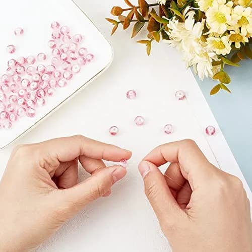 PH PandaHall 8mm Rose Lampwork Beads | 70pcs Glass Beads with 2mm Hole, Silver Foil Flower Design thumbnail 5
