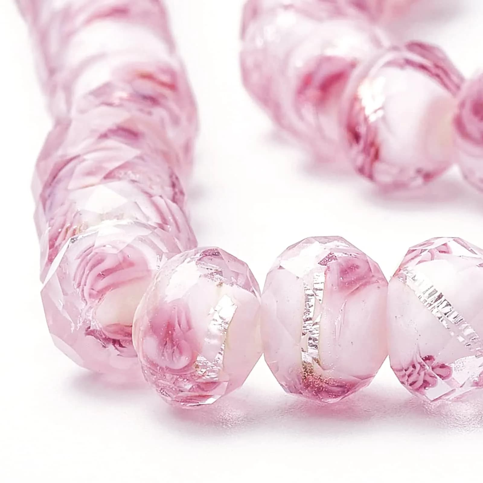 PH PandaHall 8mm Rose Lampwork Beads | 70pcs Glass Beads with 2mm Hole, Silver Foil Flower Design - view 3