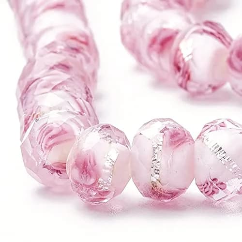 PH PandaHall 8mm Rose Lampwork Beads | 70pcs Glass Beads with 2mm Hole, Silver Foil Flower Design thumbnail 3