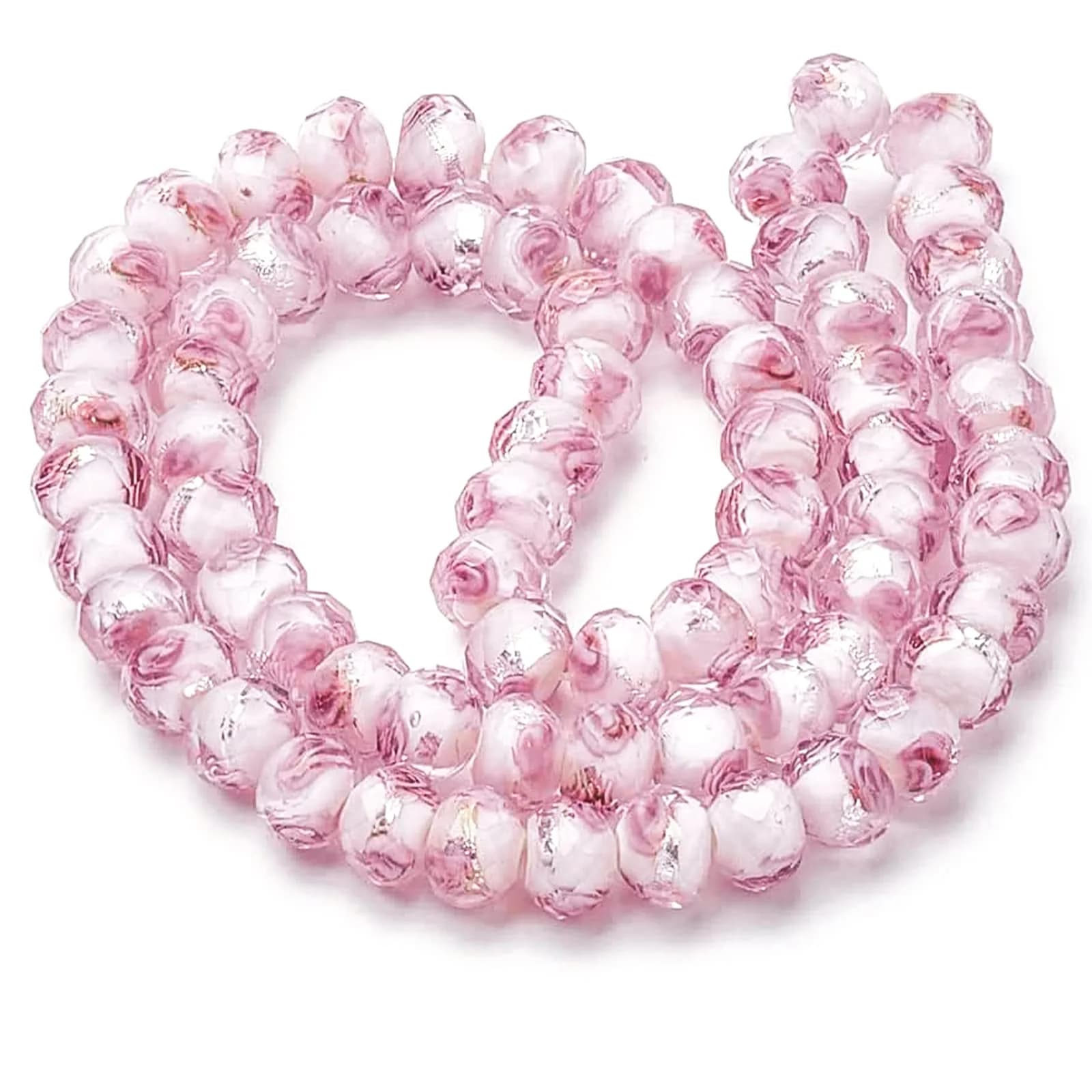 PH PandaHall 8mm Rose Lampwork Beads | 70pcs Glass Beads with 2mm Hole, Silver Foil Flower Design - view 4