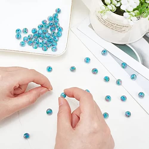 PH PandaHall Gold Sand Lampwork Beads 8mm (0.31 inch) Round Glass | Handmade with Flowing Flower Patterns thumbnail 5
