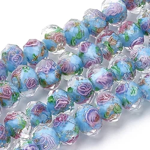 PH PandaHall Gold Sand Lampwork Beads 8mm (0.31 inch) Round Glass | Handmade with Flowing Flower Patterns thumbnail 1