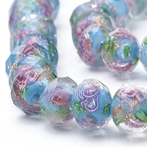 PH PandaHall Gold Sand Lampwork Beads 8mm (0.31 inch) Round Glass | Handmade with Flowing Flower Patterns thumbnail 2