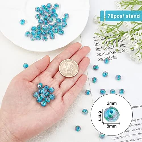 PH PandaHall Gold Sand Lampwork Beads 8mm (0.31 inch) Round Glass | Handmade with Flowing Flower Patterns thumbnail 3