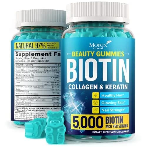 MOREX VITAMINS Biotin Collagen Keratin Gummies | Hair Growth Support for Women & Men, 60pcs thumbnail 1