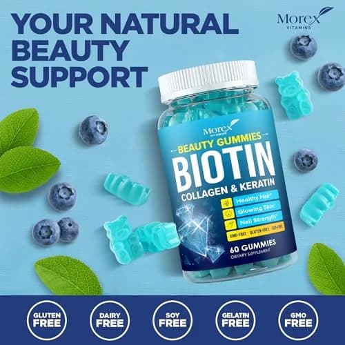 MOREX VITAMINS Biotin Collagen Keratin Gummies | Hair Growth Support for Women & Men, 60pcs thumbnail 7