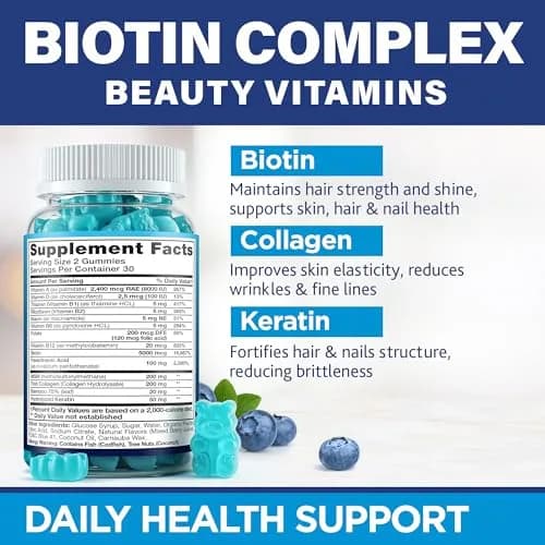 MOREX VITAMINS Biotin Collagen Keratin Gummies | Hair Growth Support for Women & Men, 60pcs thumbnail 2