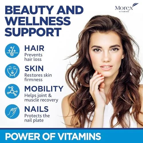 MOREX VITAMINS Biotin Collagen Keratin Gummies | Hair Growth Support for Women & Men, 60pcs thumbnail 3
