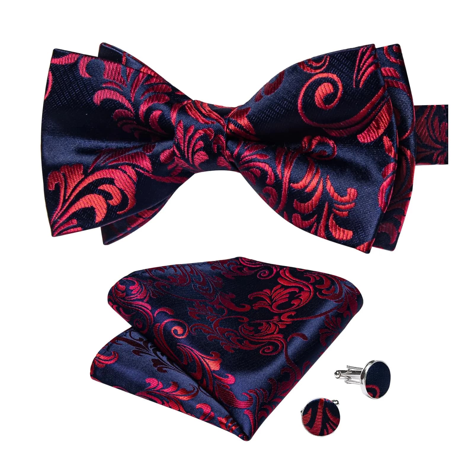 DiBanGu Silk Bow Tie Pre-Tied Set for Men in Gift Box, Blue Red | Adjustable, High-Quality Silk, Perfect for Formal & Informal Occasions — 06-blue Red