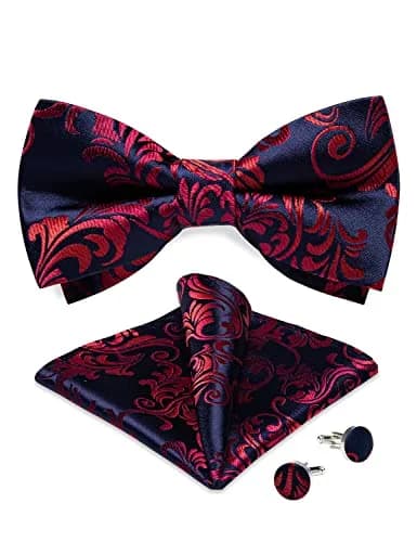 DiBanGu Silk Bow Tie Pre-Tied Set for Men in Gift Box, Blue Red | Adjustable, High-Quality Silk, Perfect for Formal & Informal Occasions thumbnail 7