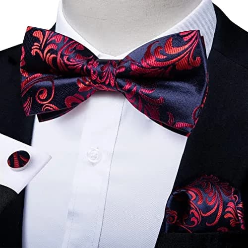 DiBanGu Silk Bow Tie Pre-Tied Set for Men in Gift Box, Blue Red | Adjustable, High-Quality Silk, Perfect for Formal & Informal Occasions thumbnail 3