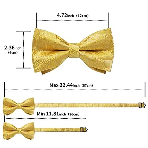 DiBanGu Silk Bow Tie Pre-Tied Bowtie Set for Men In Gift Box,Yellow | Adjustable Classic Paisley Pattern thumbnail 6