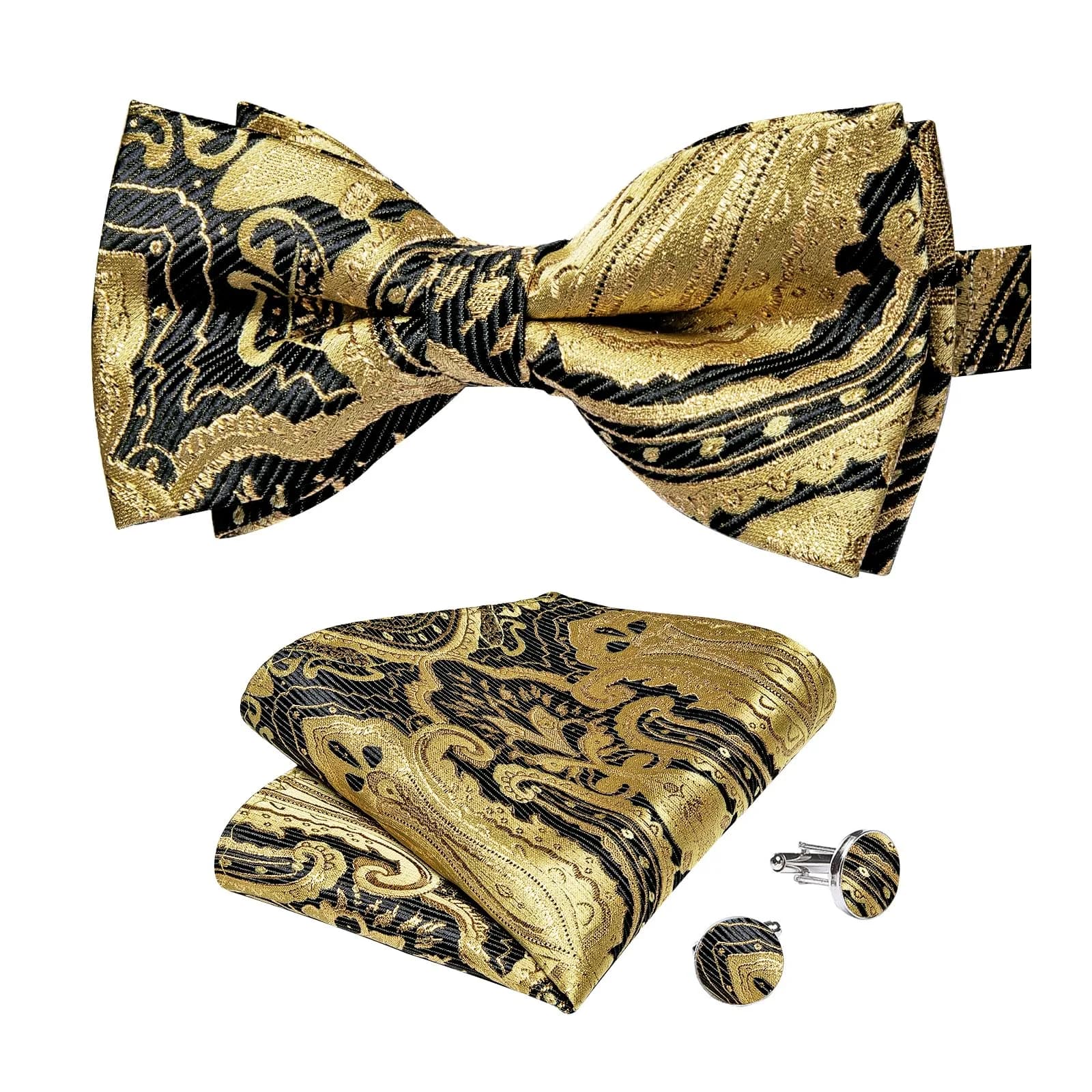 DiBanGu Silk Bow Tie Pre-Tied Set for Men in Gift Box, Blue Red | Adjustable, High-Quality Silk, Perfect for Formal & Informal Occasions — 07-gold Black