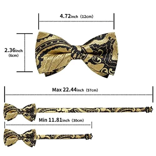 DiBanGu Silk Bow Tie Pre-Tied Bowtie Set for Men In Gift Box,Gold Black | Adjustable Classic Pattern thumbnail 4