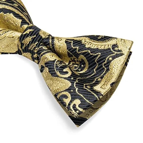DiBanGu Silk Bow Tie Pre-Tied Bowtie Set for Men In Gift Box,Gold Black | Adjustable Classic Pattern thumbnail 7