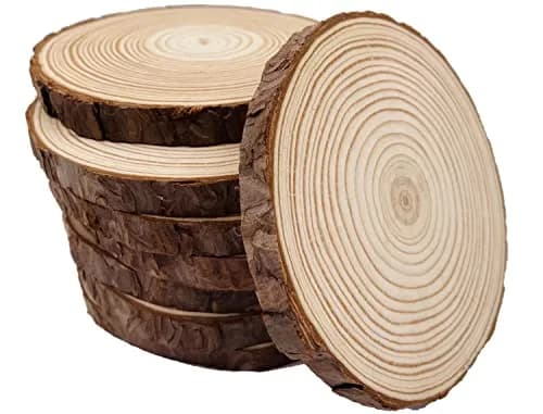 William Craft Natural Wood Slices 9 Pcs 13-14cm (5.1-5.5 inch) Rustic Wedding DIY Craft Wood Kit | Pack of 9 thumbnail 1
