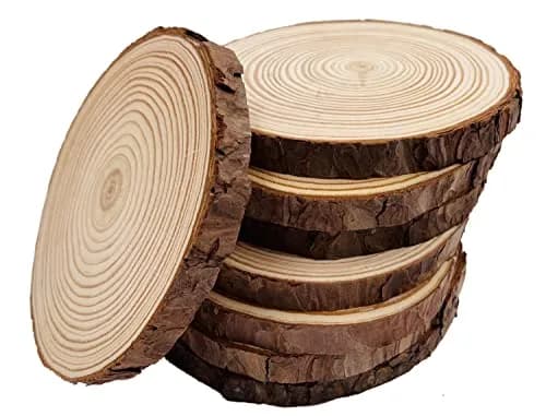 William Craft Natural Wood Slices with Bark 8 Pcs 14-15cm (5.5-6 inch) | Rustic Wedding & DIY Craft Wood Circles thumbnail 1