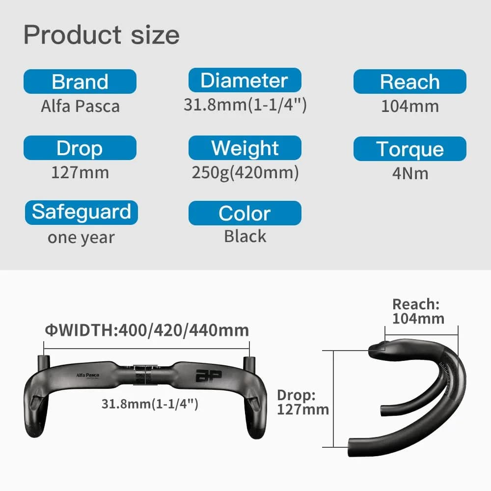 Alfa Pasca 31.8 x 440mm Black UD Matte Carbon Fiber Road Bike Handlebars - Aero Drop Bars - view 2