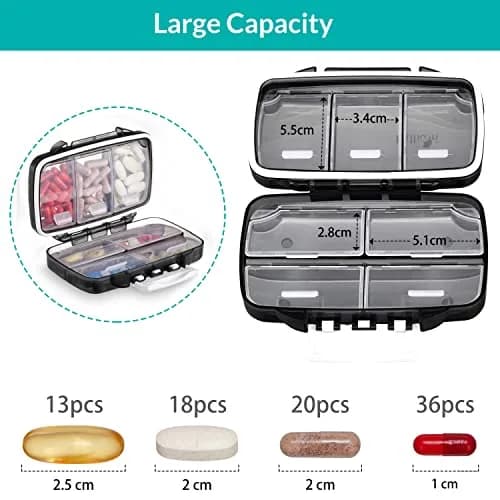 Fullicon Moistureproof Airtight Pill Organizer, Portable, 7 Compartment | Moistureproof & Double Lock for Travel & Daily Use thumbnail 5