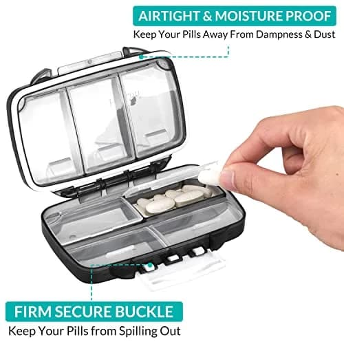 Fullicon Moistureproof Airtight Pill Organizer, Portable, 7 Compartment | Moistureproof & Double Lock for Travel & Daily Use thumbnail 3
