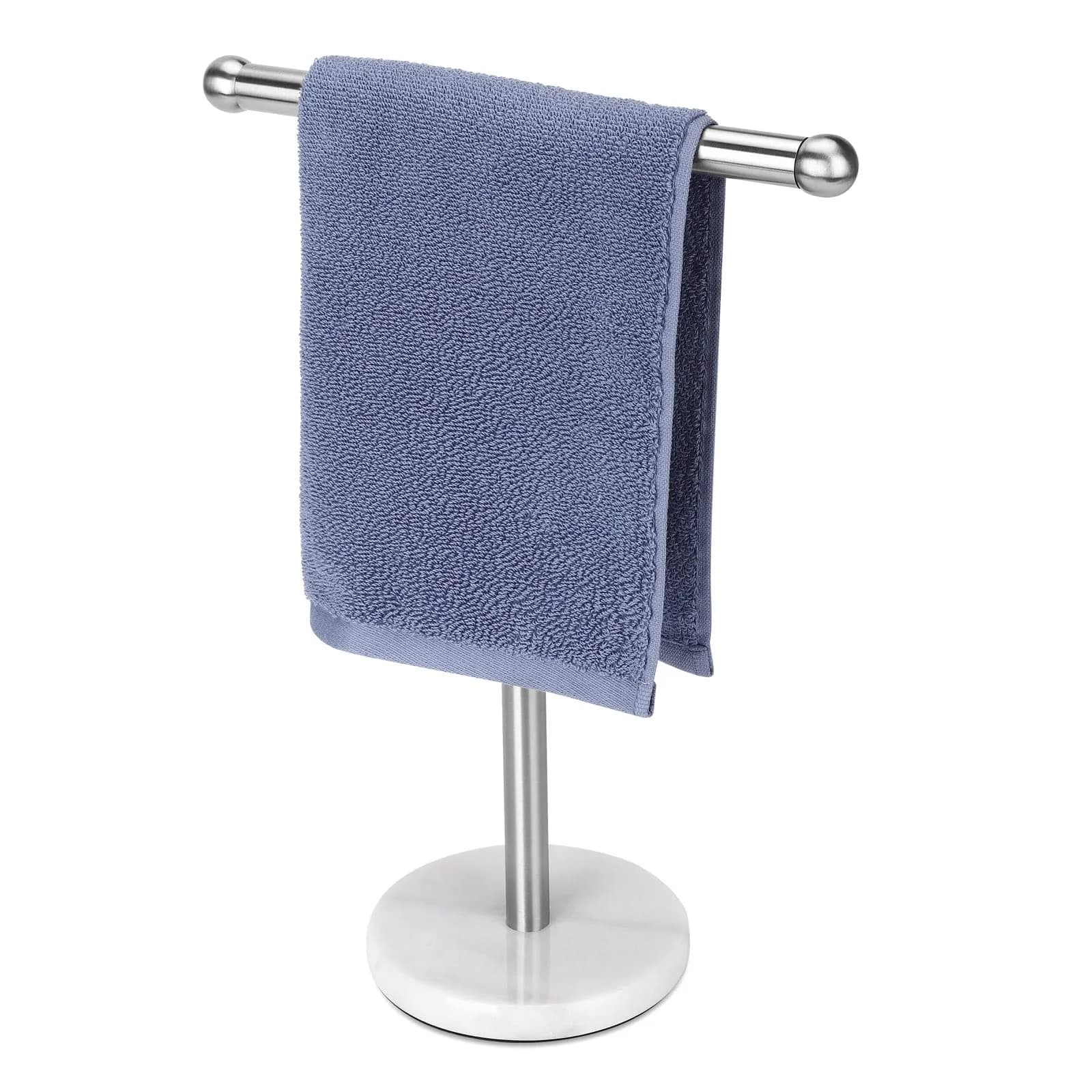 WAYDELI Modern T-Shape Hand Towel Holder Stand with Heavy Marble Base, 29.2 cm (11.4 inches) Height | Rustproof SUS304 Stainless Steel