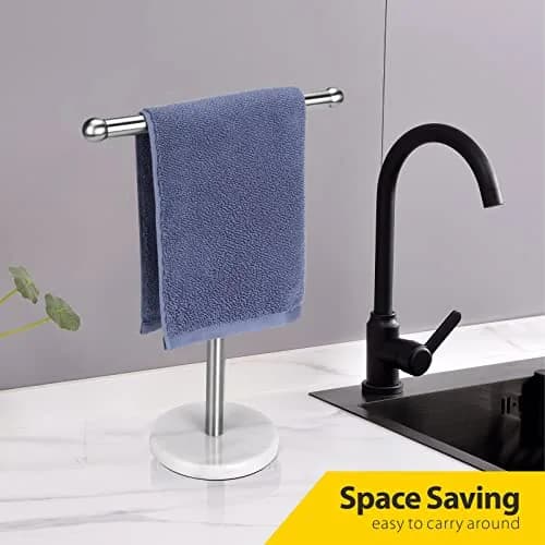 WAYDELI Modern T-Shape Hand Towel Holder Stand with Heavy Marble Base, 29.2 cm (11.4 inches) Height | Rustproof SUS304 Stainless Steel thumbnail 6