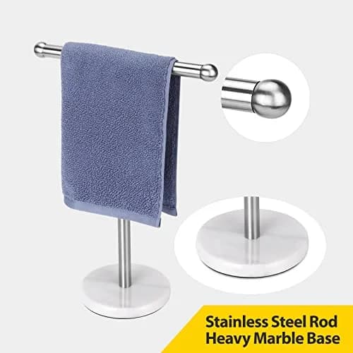 WAYDELI Modern T-Shape Hand Towel Holder Stand with Heavy Marble Base, 29.2 cm (11.4 inches) Height | Rustproof SUS304 Stainless Steel thumbnail 2